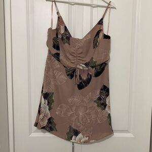Dynamite Floral Ruched Dress in Mauve and Green